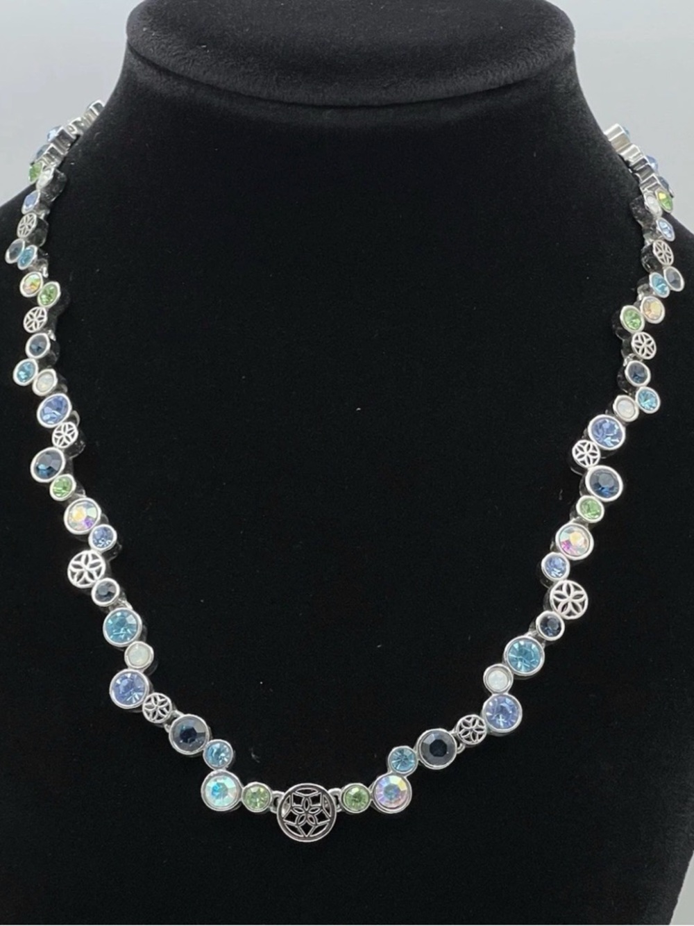 Lia Sophia “Happy Hour” Retired Necklace w/Crystals In Blues, Green, Periwinkle